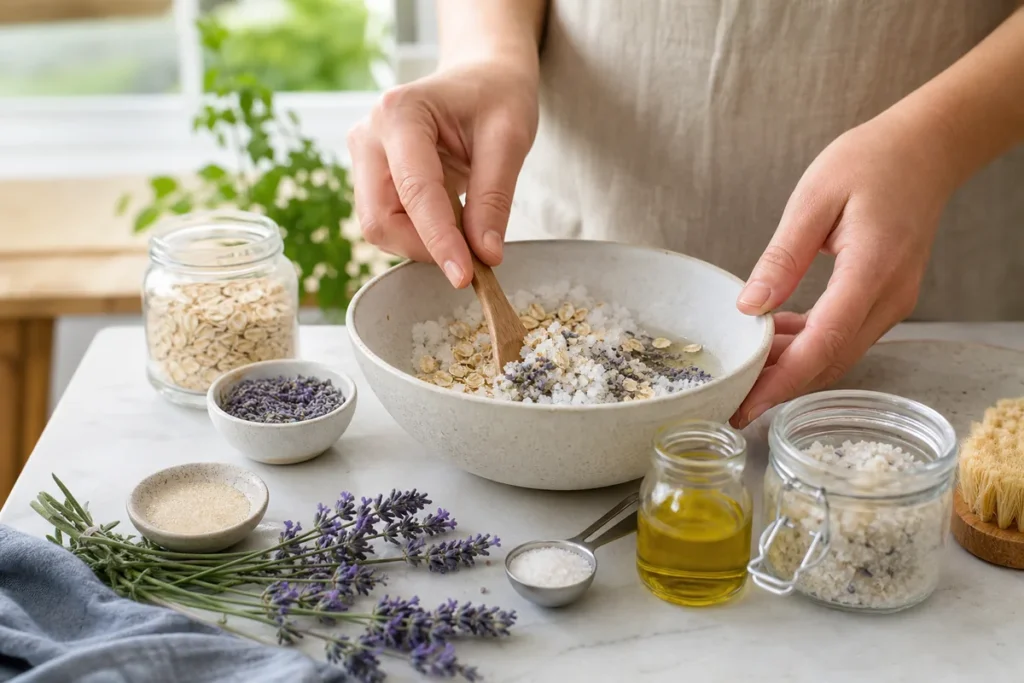 Homemade natural skincare ingredients and jars, from the ThrivingKiwi NZ DIY skincare beginner's guide.